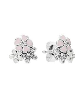 Pandora Poetic Blooms Flowers Mixed Enamel Stud CZ Earrings ALE